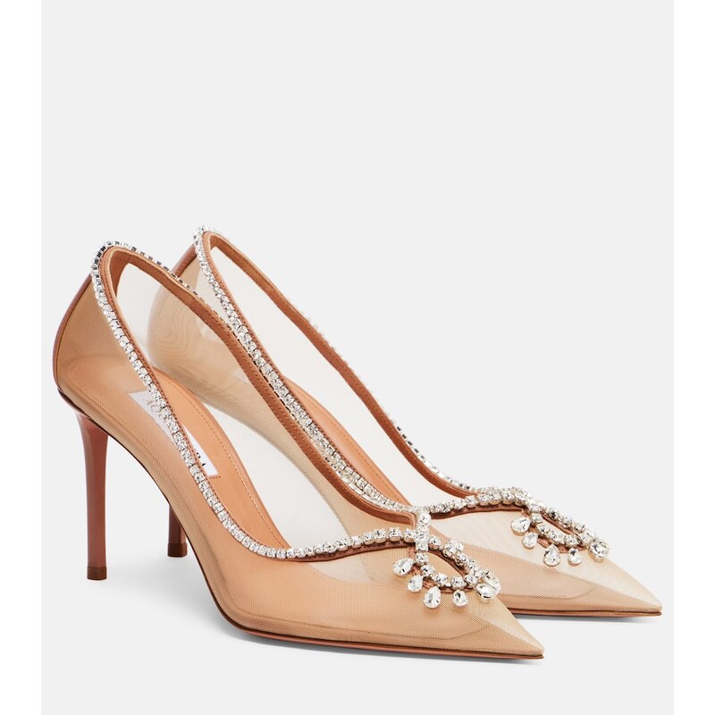 Aquazzura Seduction 85 embellished mesh pumps