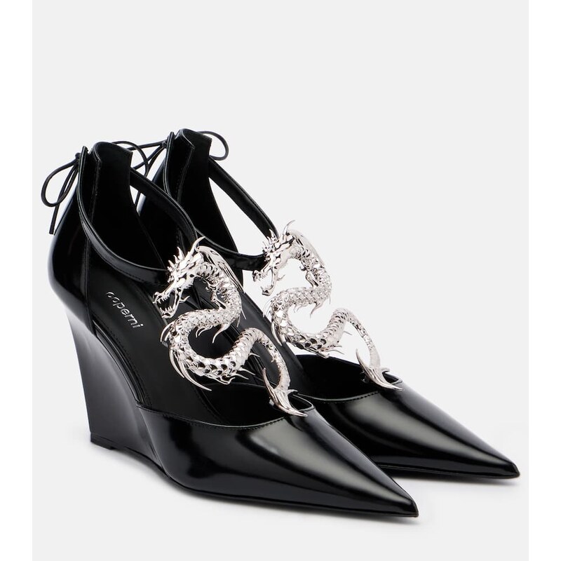 Coperni Dragon embellished leather wedge pumps