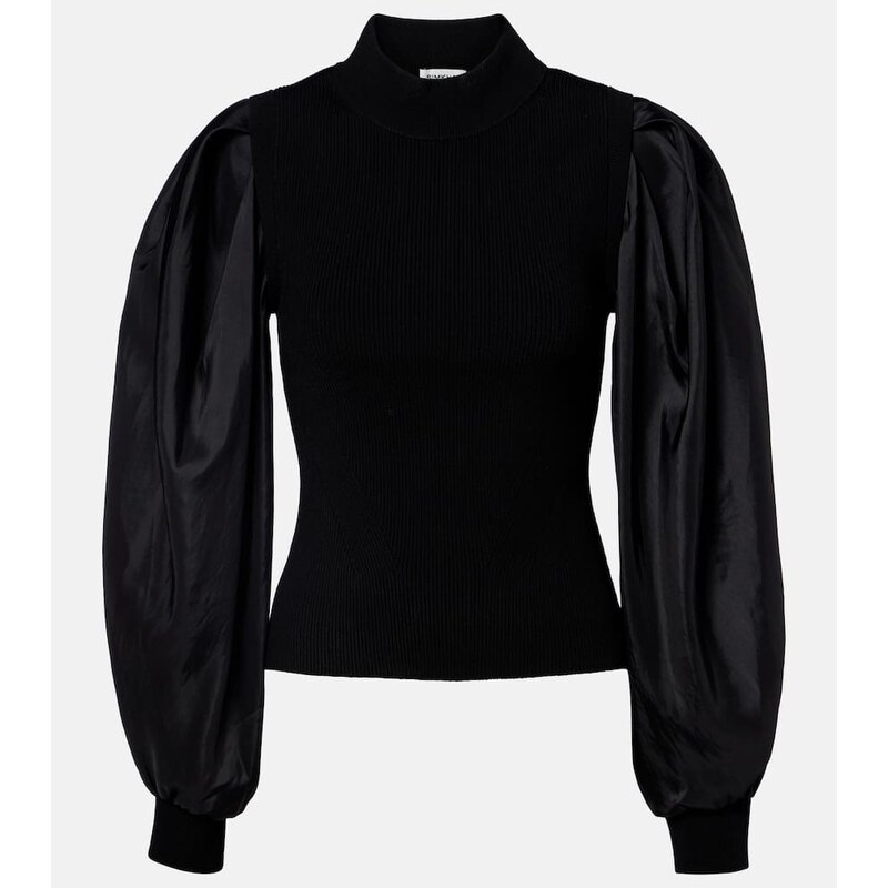 Simkhai Jackie taffeta-trimmed knitted top