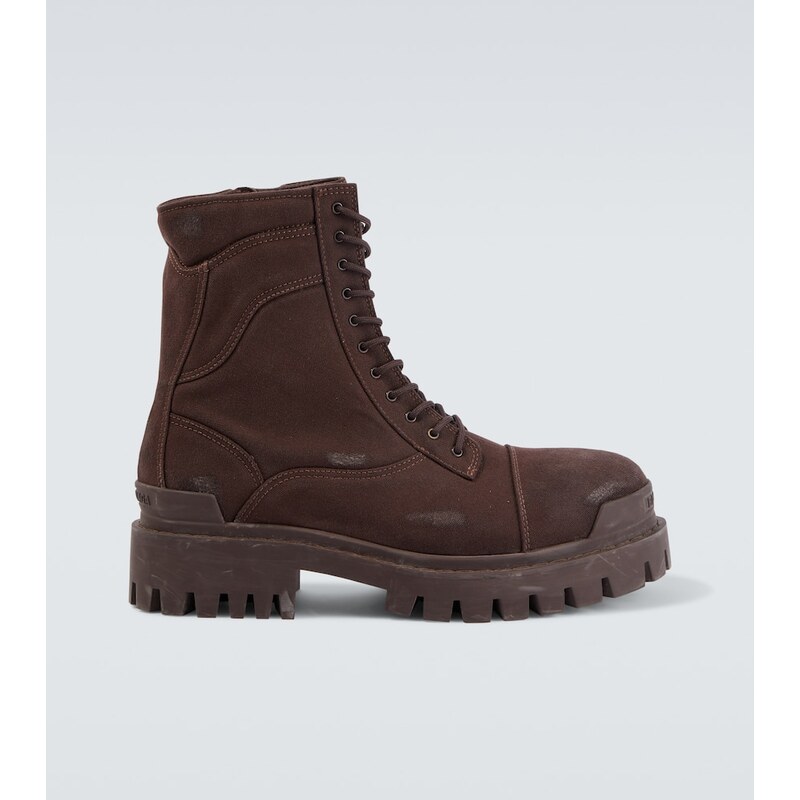 Balenciaga Strike distressed canvas combat boots