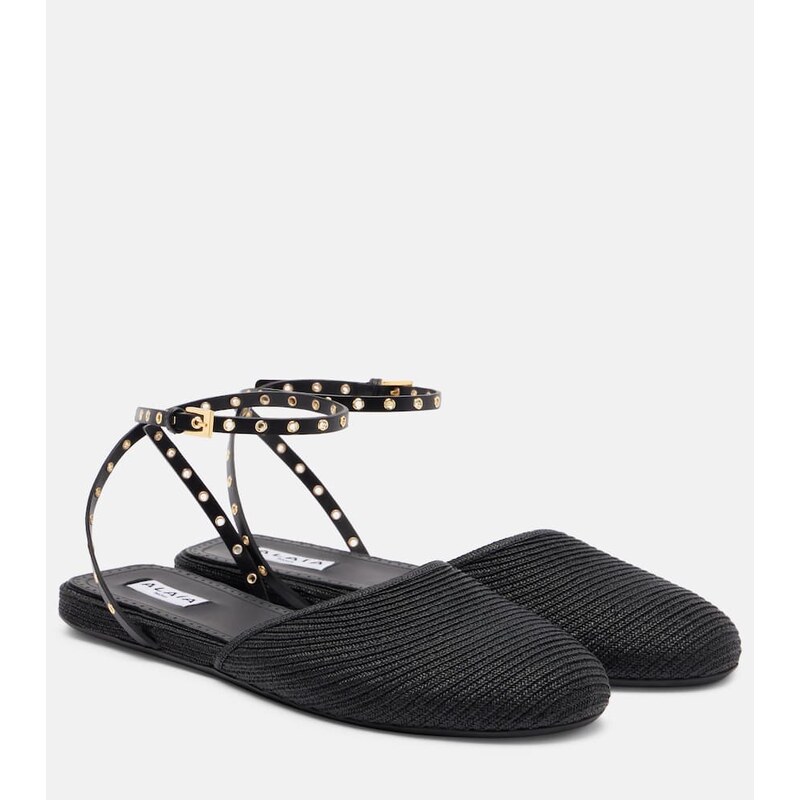 Alaïa Leather-trimmed slingback flats