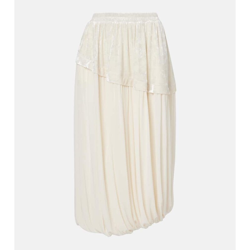 Xu Zhi Layered velvet-trimmed midi skirt