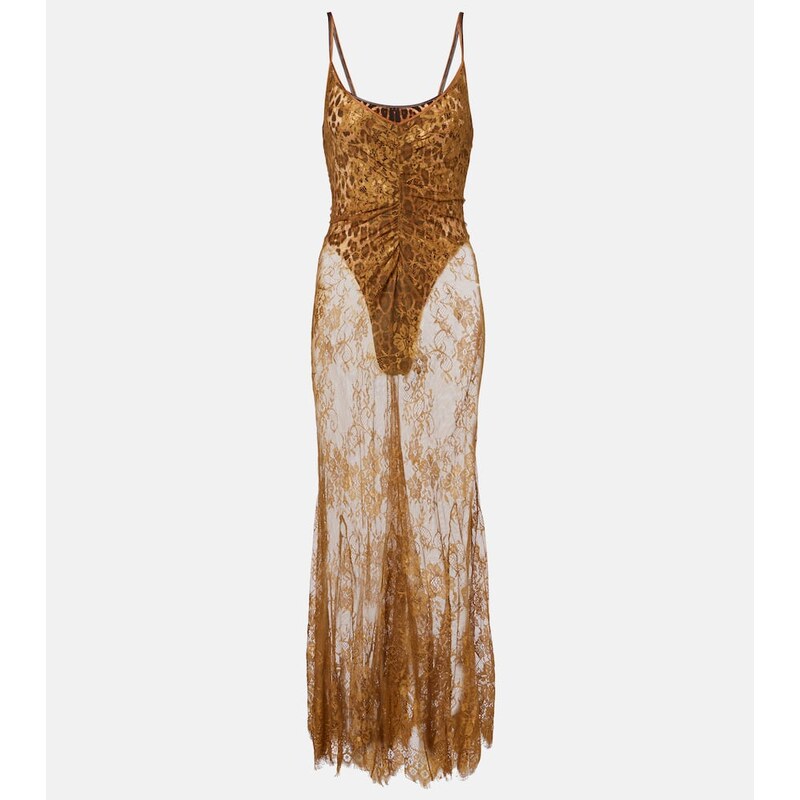 Jacques Wei Silk-trimmed lace maxi dress