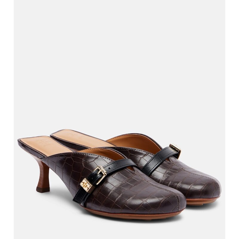 Ganni 40 crocodile-effect leather mules