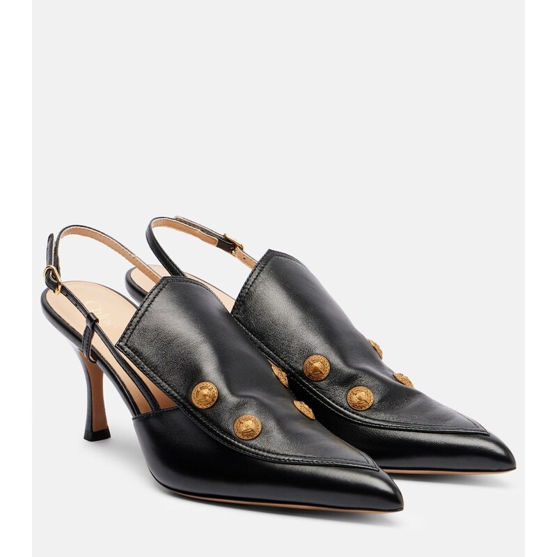 Chloé Agnes embellished leather slingback pumps