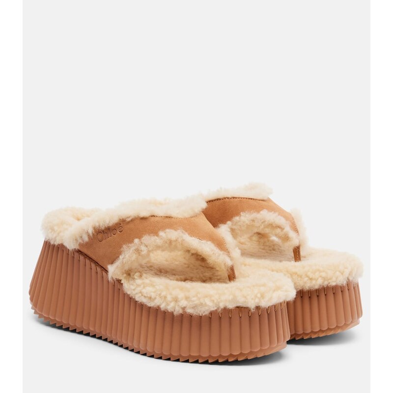 Chloé Nama 80 suede platform thong sandals
