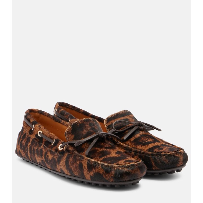 Tods Gommino leopard-print calf hair boat shoes