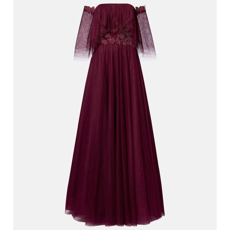 Costarellos Embellished off-shoulder tulle gown