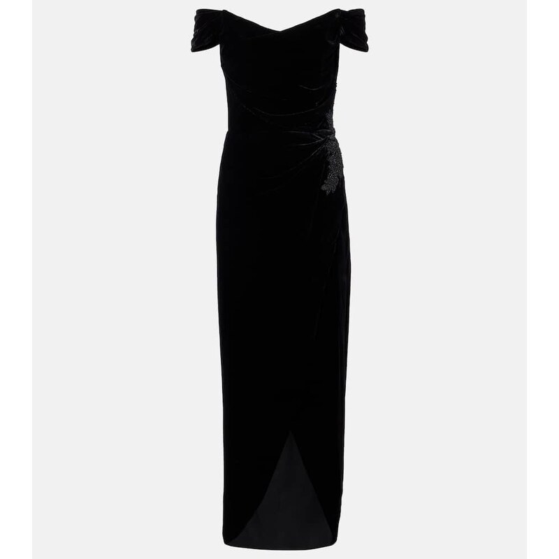 Costarellos Embellished off-shoulder velvet gown