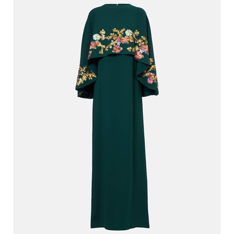 Costarellos Caped embellished crÃªpe gown