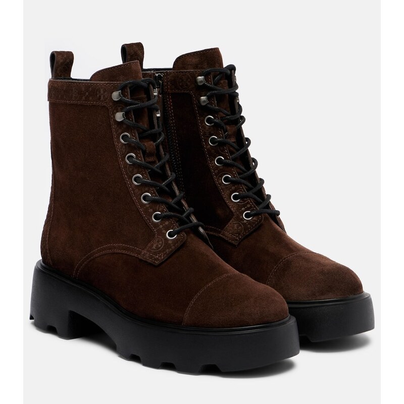 Tory Burch T Monogram suede combat boots