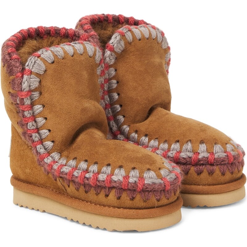 Mou Kids Embroidered shearling-lined suede boots