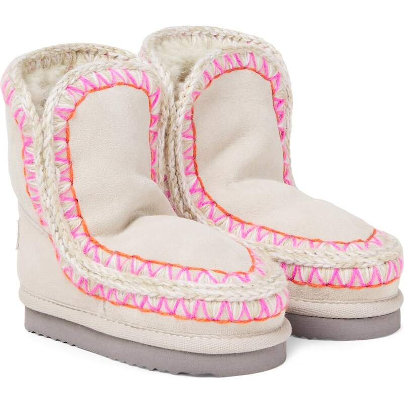 Mou Kids Embroidered shearling-lined suede boots