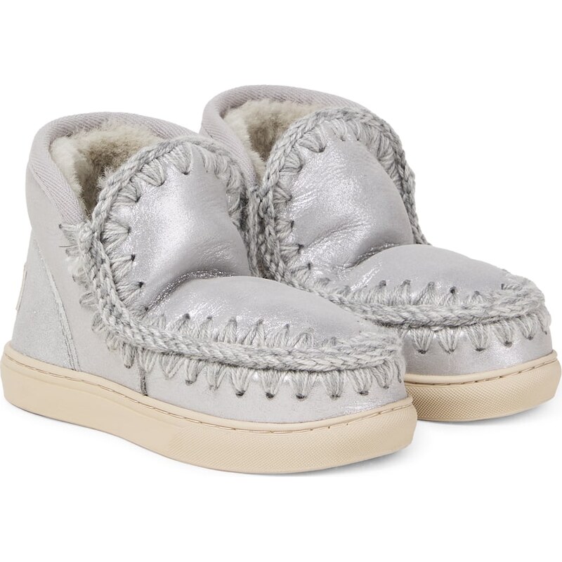 Mou Kids Embroidered shearling-lined suede boots