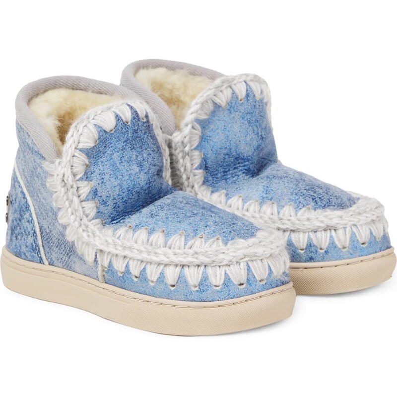 Mou Kids Embroidered shearling-lined suede boots
