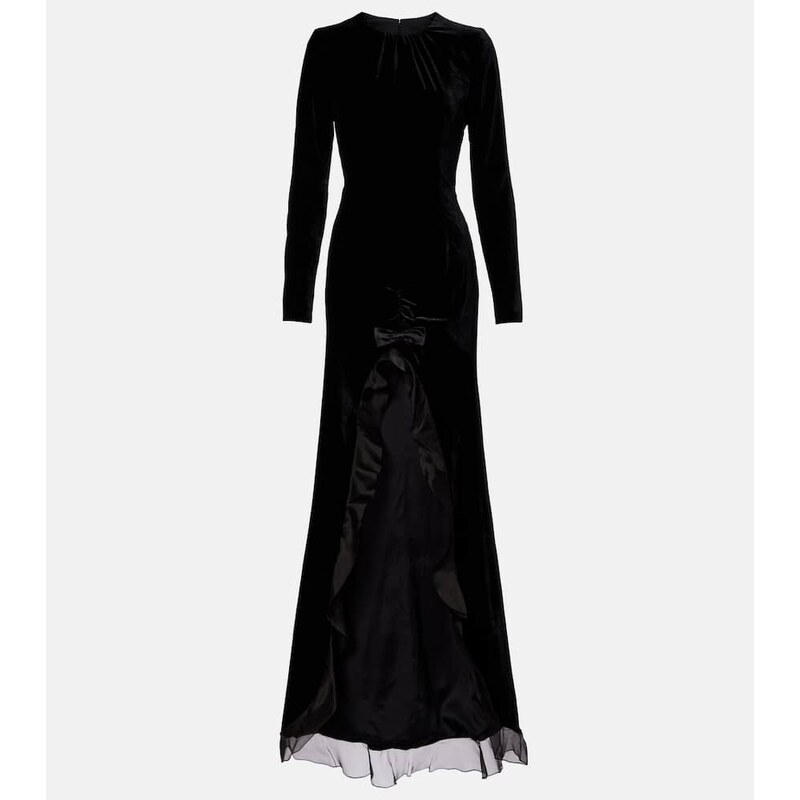 Alessandra Rich Ruched silk-trimmed asymmetric velvet gown