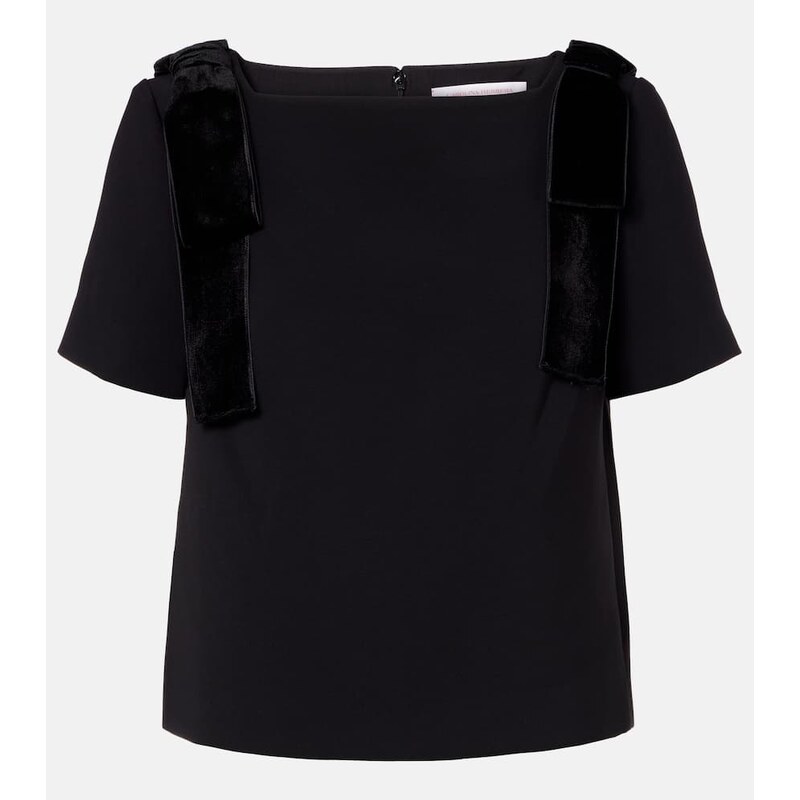 Carolina Herrera Bow-detail velvet-trimmed crÃªpe top