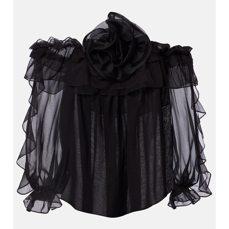 Carolina Herrera Floral-appliquÃ silk tulle top
