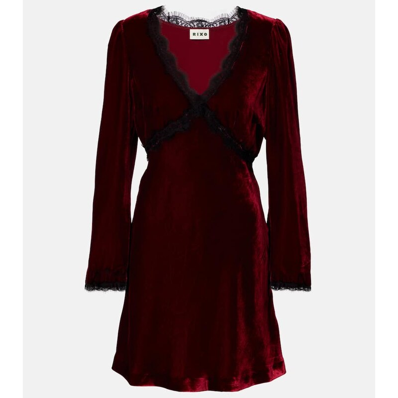 Rixo Macie lace-trimmed velvet minidress
