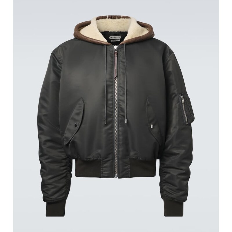 JW Anderson Hooded shearling-trimmed bomber jacket