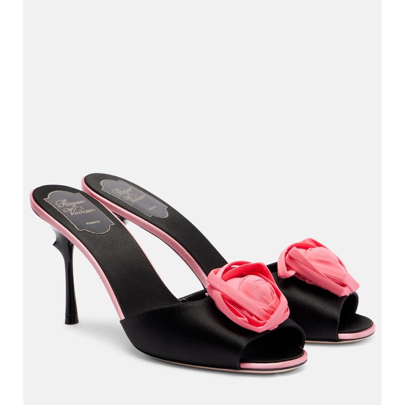 Roger Vivier Rose Vivier 85 floral satin mules