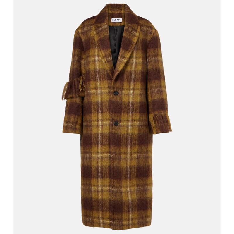 Loewe Checked fringed mohair and wool coat