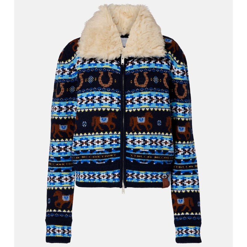 Stella McCartney Intarsia virgin wool zip-up cardigan