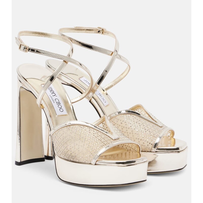 Jimmy Choo Karli 125 mesh and leather platform sandals