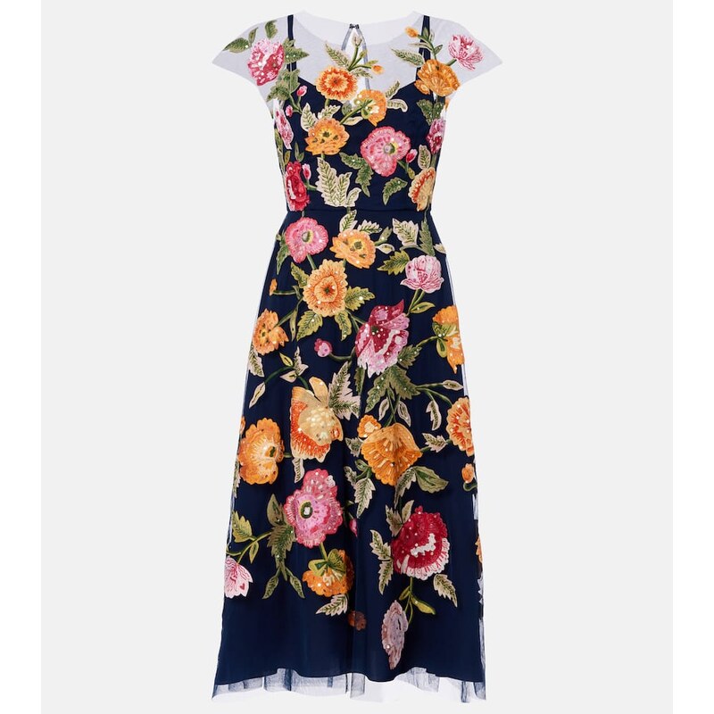 Carolina Herrera Floral sequined tulle midi dress