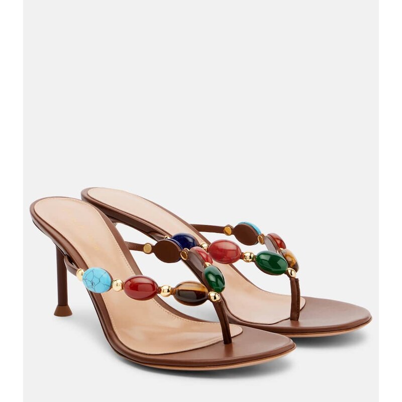 Gianvito Rossi Embellished leather thong sandals