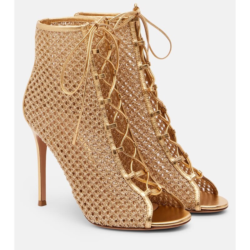 Gianvito Rossi 105 metallic leather-trimmed sandals
