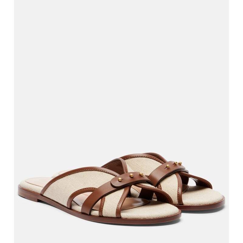 Gianvito Rossi Paros leather-trimmed canvas slides
