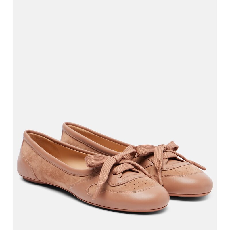 Gianvito Rossi Vault leather-trimmed suede ballet flats