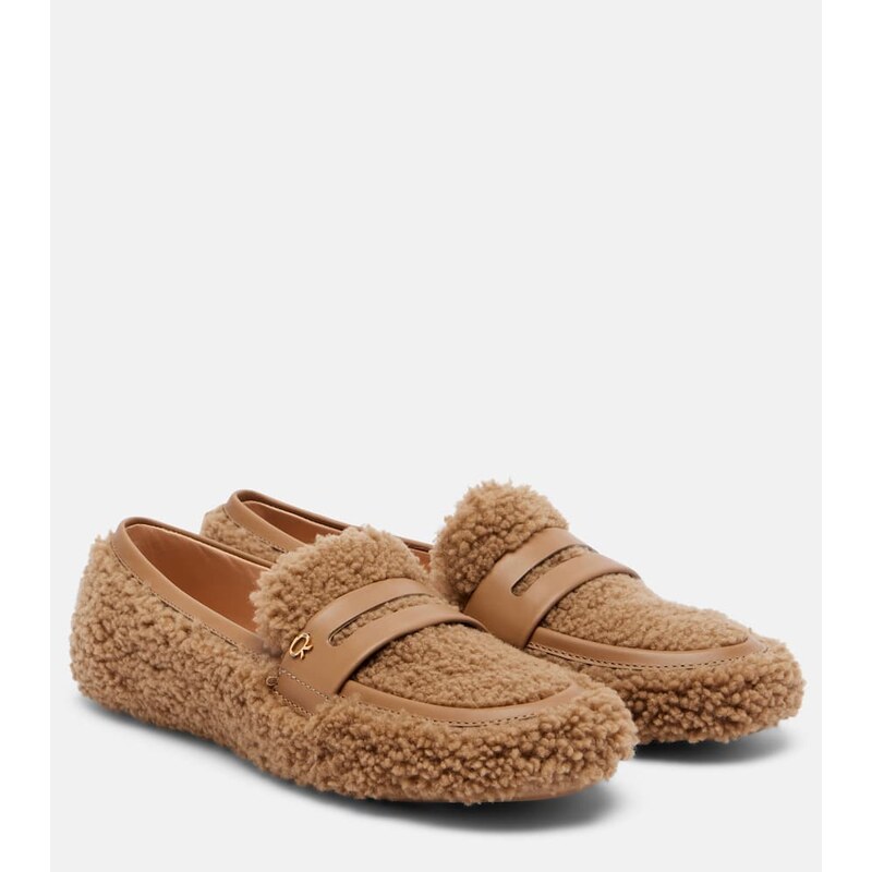 Gianvito Rossi Leather-trimmed shearling loafers