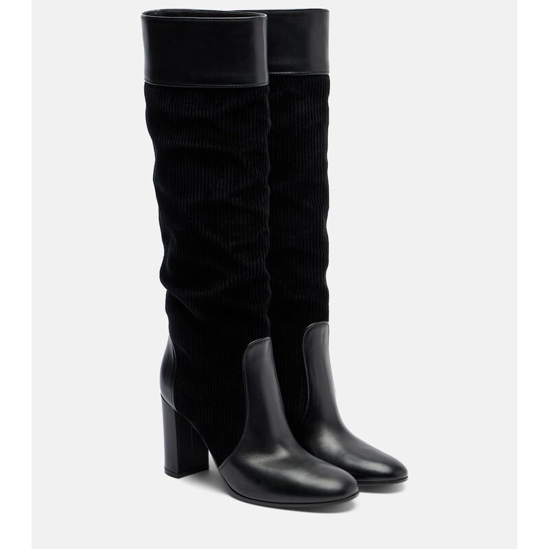 Gianvito Rossi Sheffield leather and corduroy knee-high boots