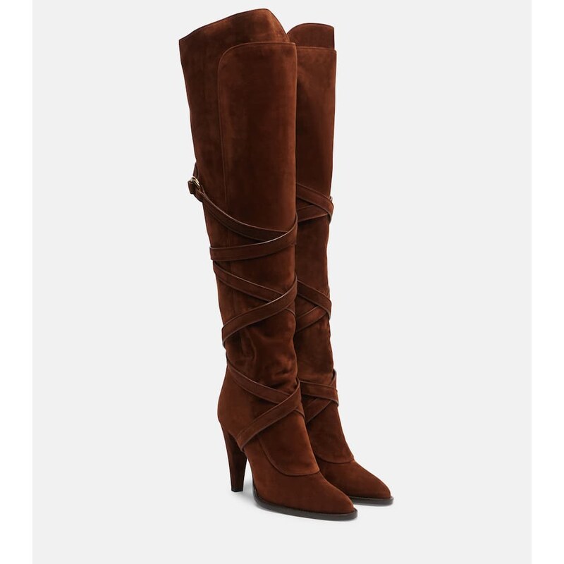 Saint Laurent kozačky z kůže v barvě brown