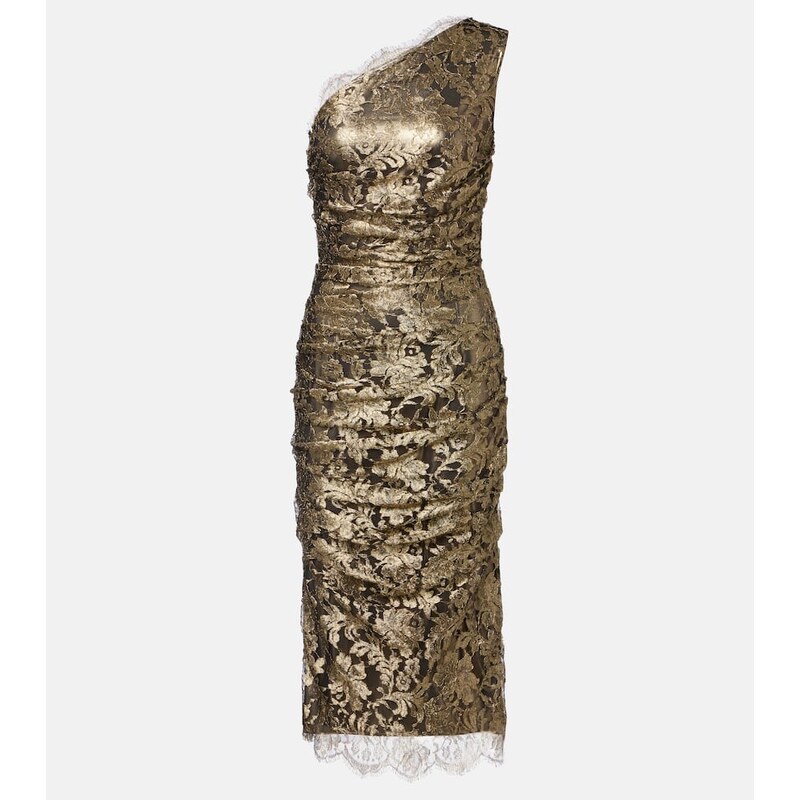 Dolce&Gabbana One-shoulder lamé lace midi dress