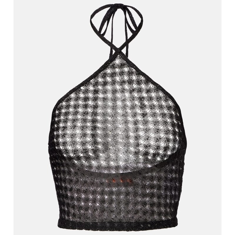 Missoni Open-knit halterneck lamÃ crop top
