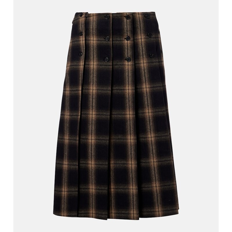 The Attico Plaid pleated cotton midi skirt