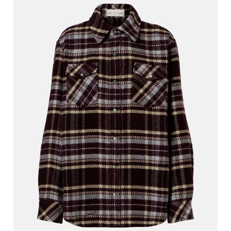 Gods True Cashmere Plaid cashmere shirt with emeralds