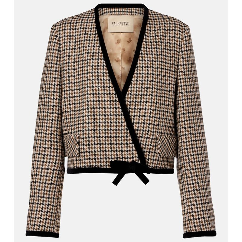 Valentino Houndstooth saka z vlny v barvě beige