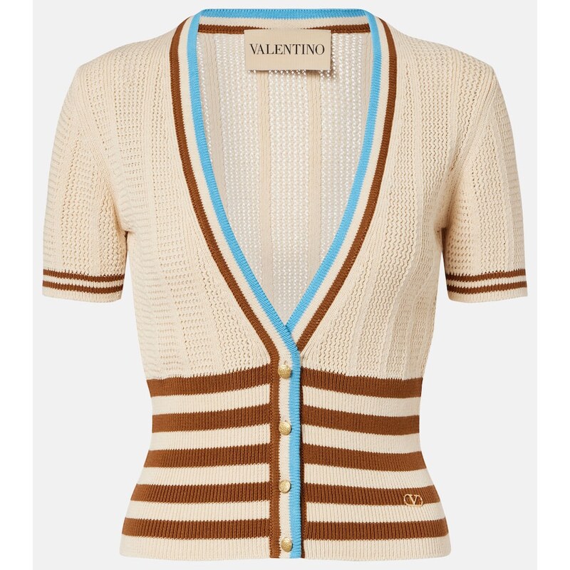 Valentino Open-knit striped cotton cardigan