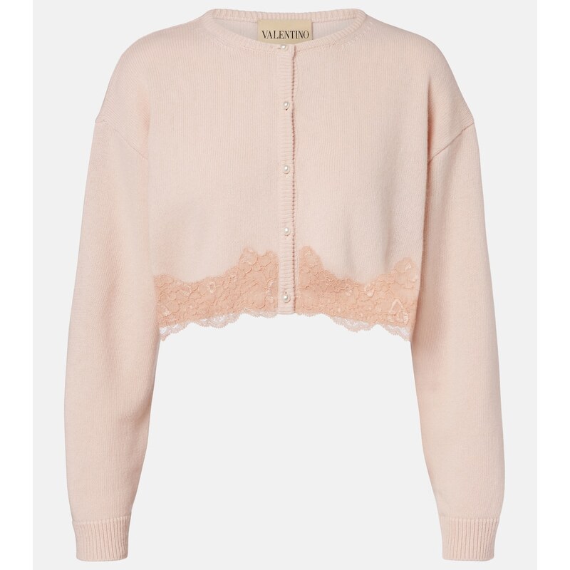 Valentino Lace-trimmed cropped virgin wool cardigan