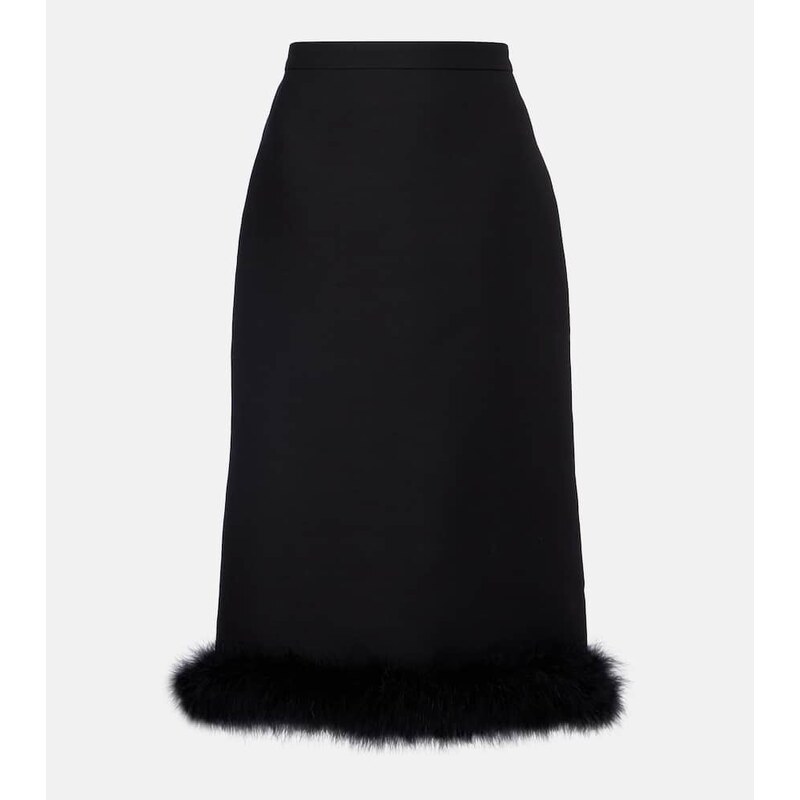 Valentino Crepe Couture feather-trimmed midi skirt