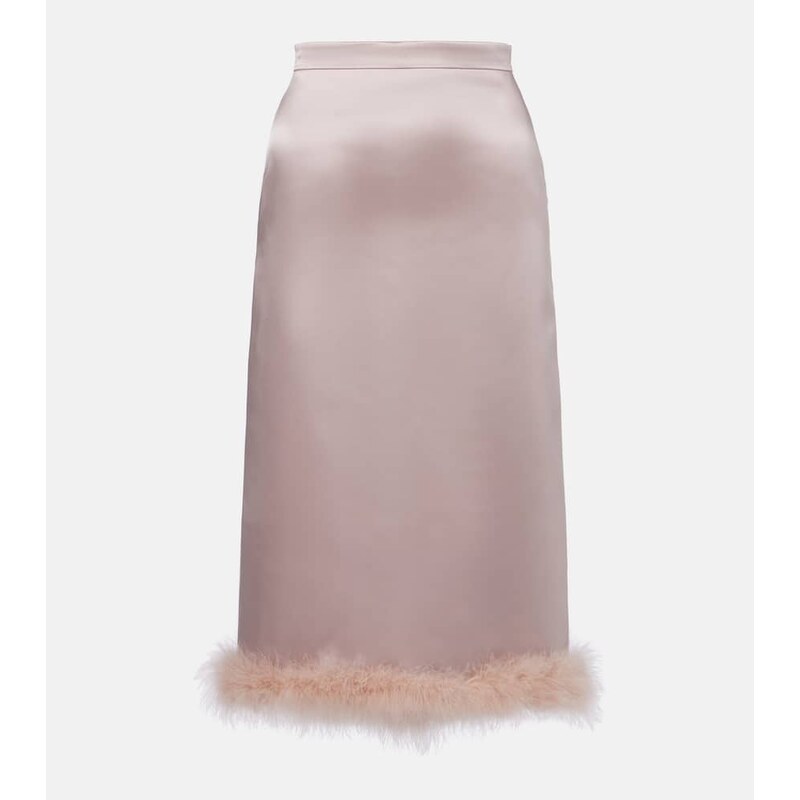 Valentino Feather-trimmed high-rise midi skirt