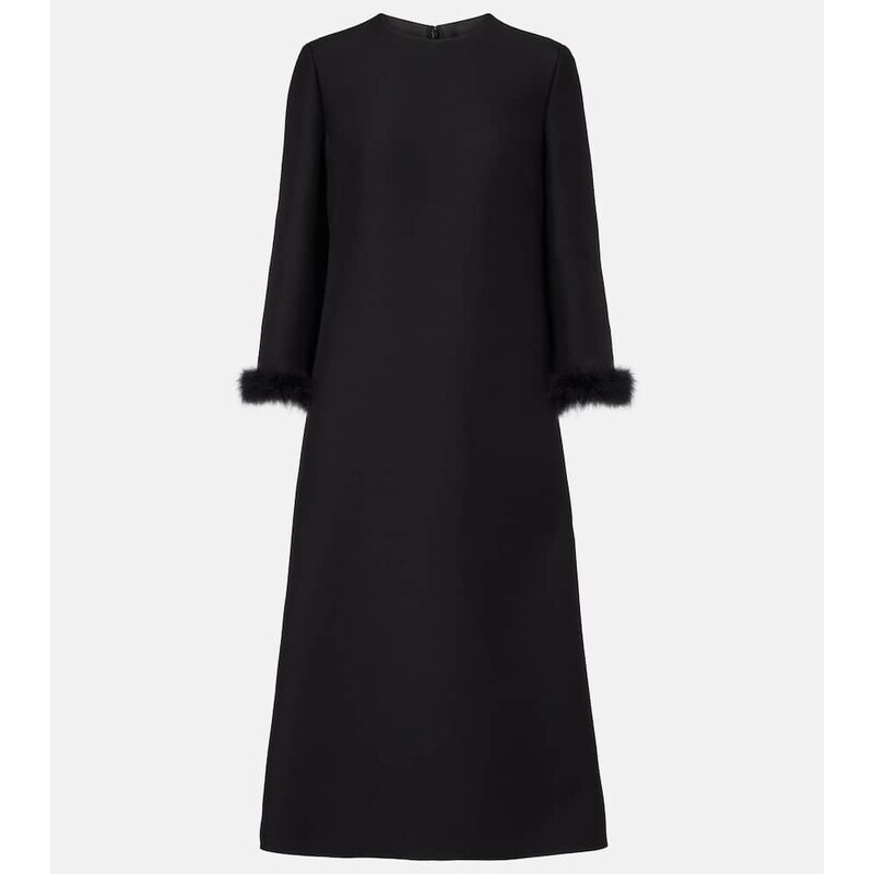 Valentino Crepe Couture feather-trimmed midi dress