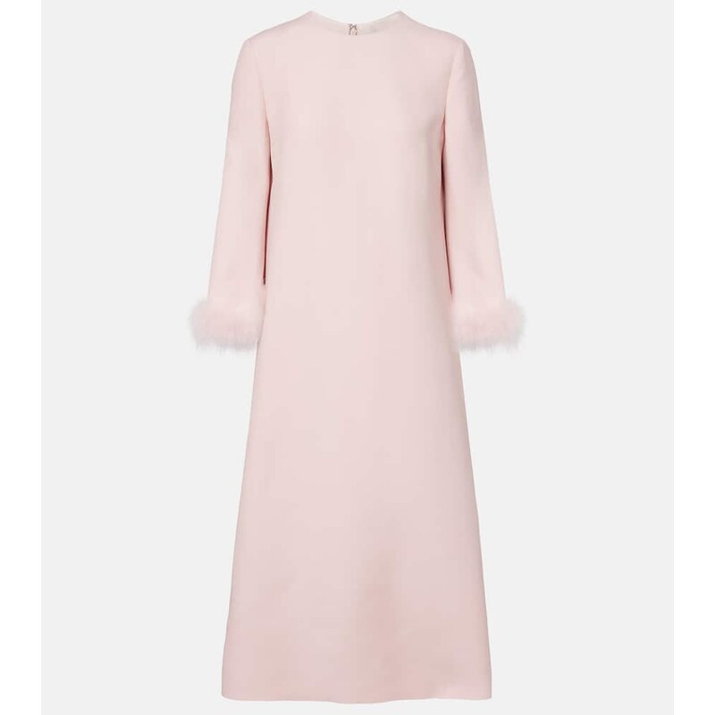 Valentino Crepe Couture feather-trimmed midi dress