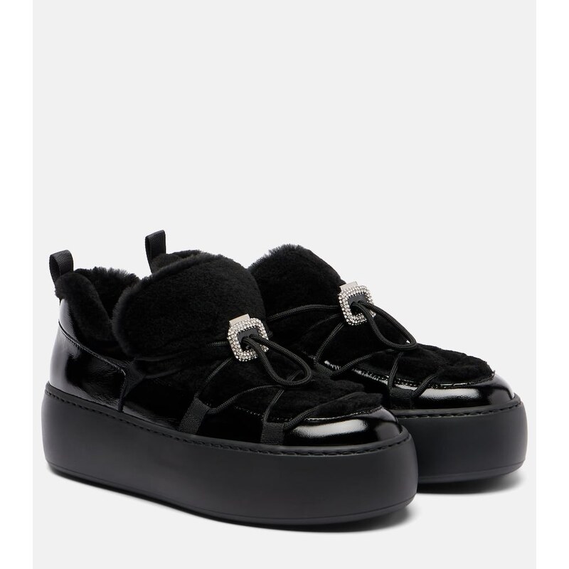 Roger Vivier Viv Up shearling and patent leather sneakers