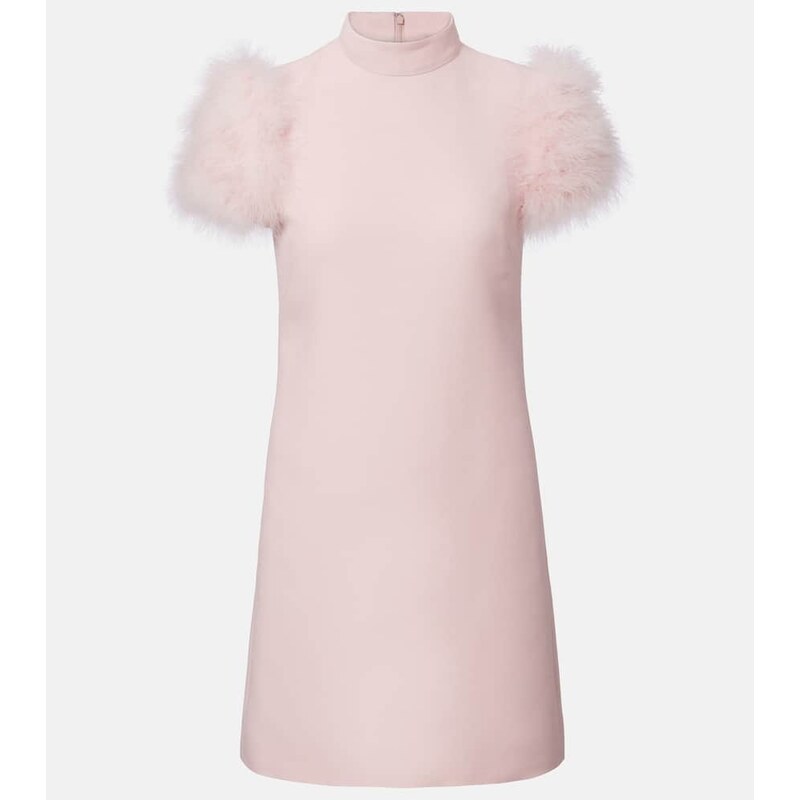 Valentino Feather-trimmed turtleneck Crepe Couture minidress