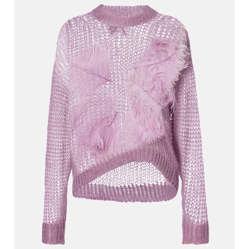 The Attico Feather-trimmed open-knit mohair-blend sweater